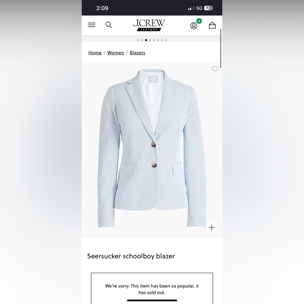 Blue J Crew Pin Stripe Blazer Coat/ Jacket